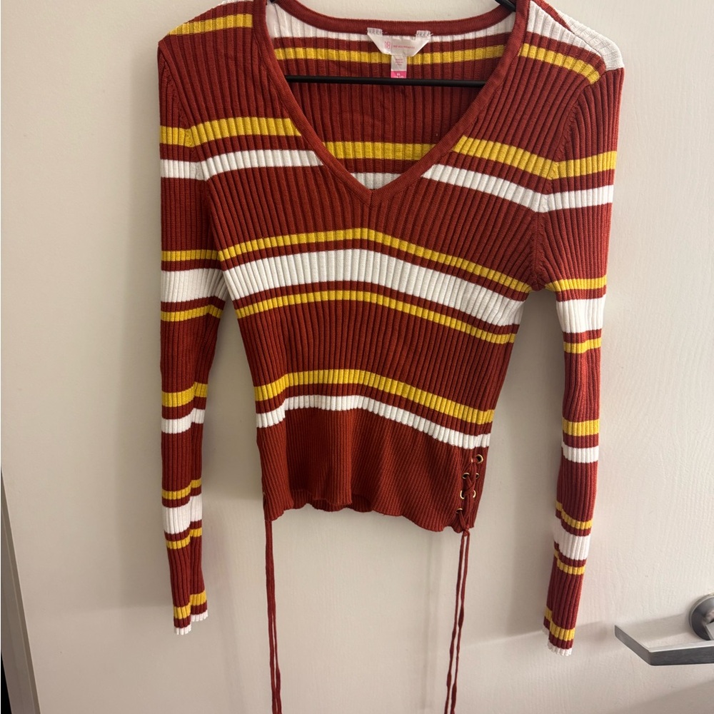 No Boundaries Red and White Striped Long Sleeve Top